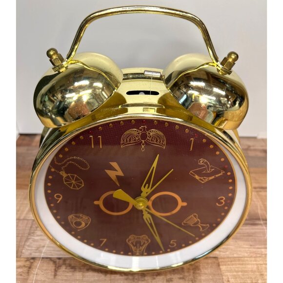 Harry Potter Golden Twin-Bell Alarm Clock With Hogwarts Symbols Large - Picture 3 of 9